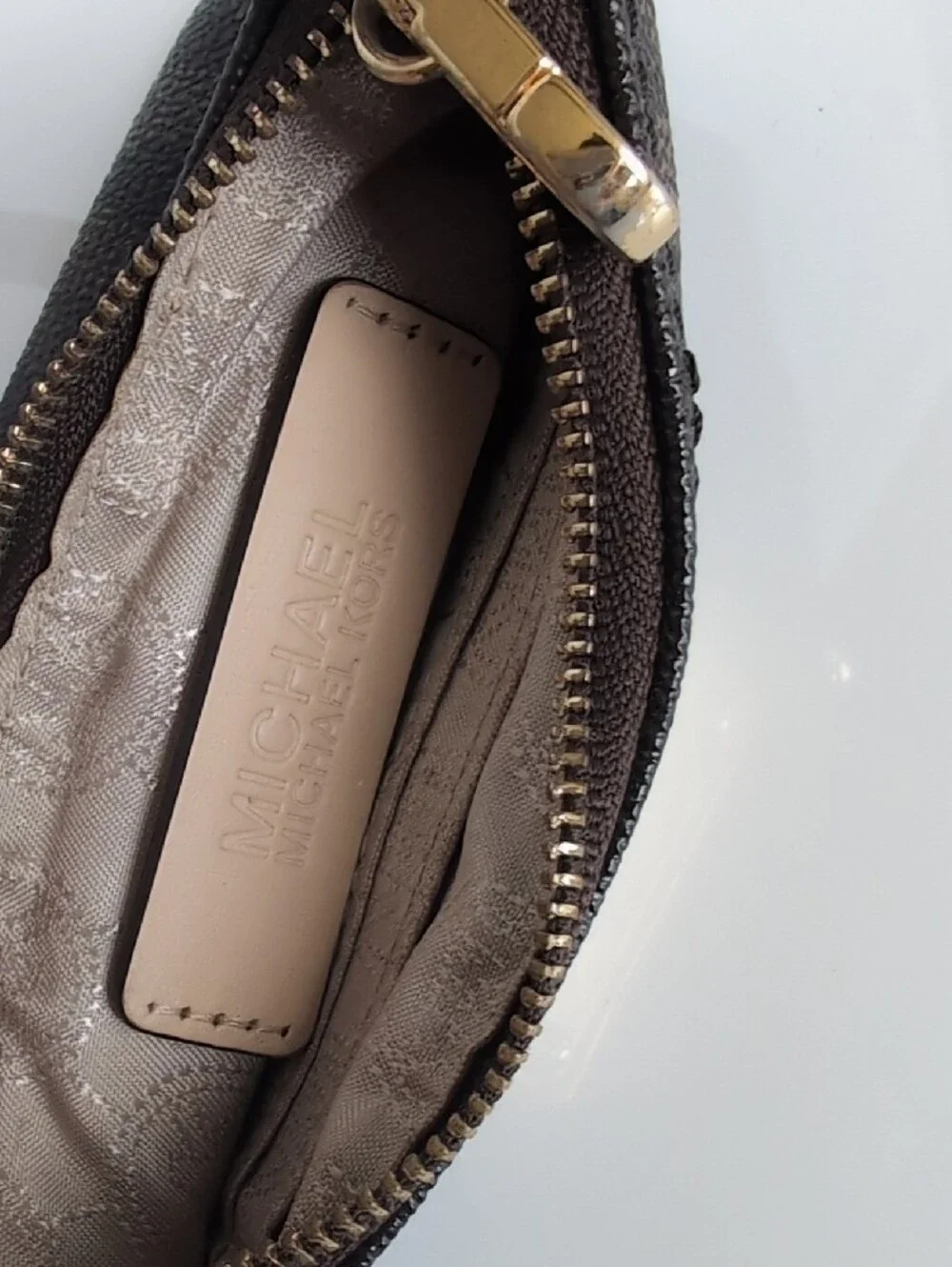 Michael Kors Brown and Gold Logo Wristlet